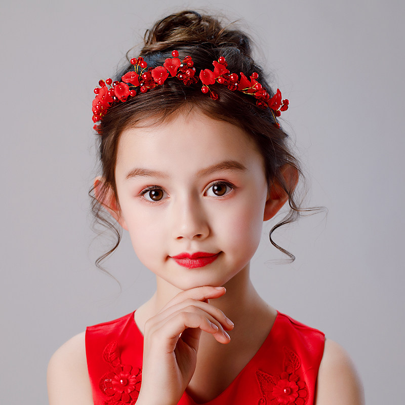 女童红色花朵发带小朋友头饰儿童舞台演出头饰女孩生日公主头饰女