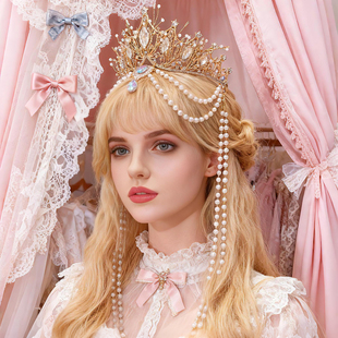 洛丽风头饰王冠圣母发冠花嫁珍珠流苏皇冠公主生日头饰走秀发饰女