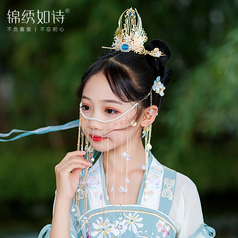 新款中国风女童步摇流苏汉服头饰