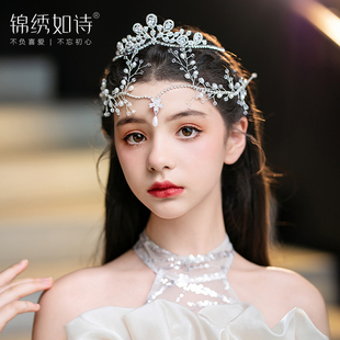 新款女童跳舞演出皇冠额饰眉心坠头饰套装芭蕾舞古典舞中国舞发饰