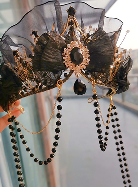 粉色公主皇冠走秀大王冠暗黑系发冠女童生日头饰二次元cos发冠女