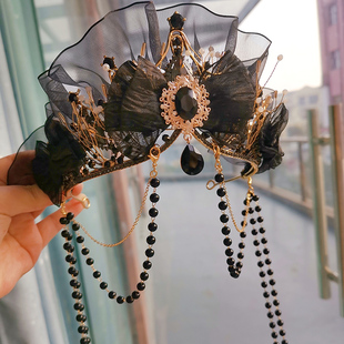 粉色公主皇冠走秀大王冠暗黑系发冠女童生日头饰二次元cos发冠女