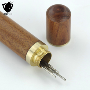 棕图 手工皮具手缝针收纳盒檀木花梨木针筒DIY小物件储针防锈木盒