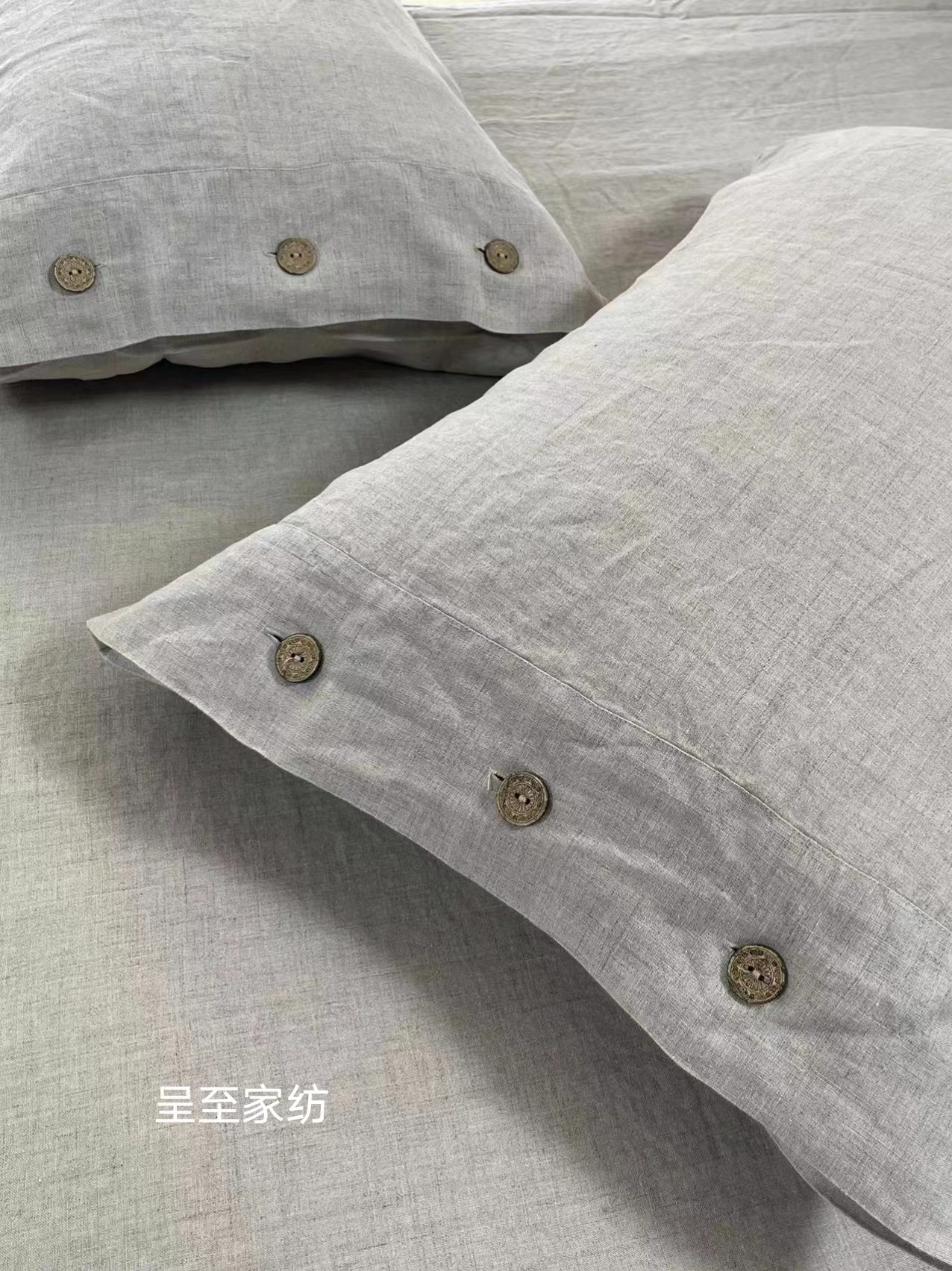 法国西北诺曼底双雨露亚麻床单三件套 雨露麻本色 高温水洗处理