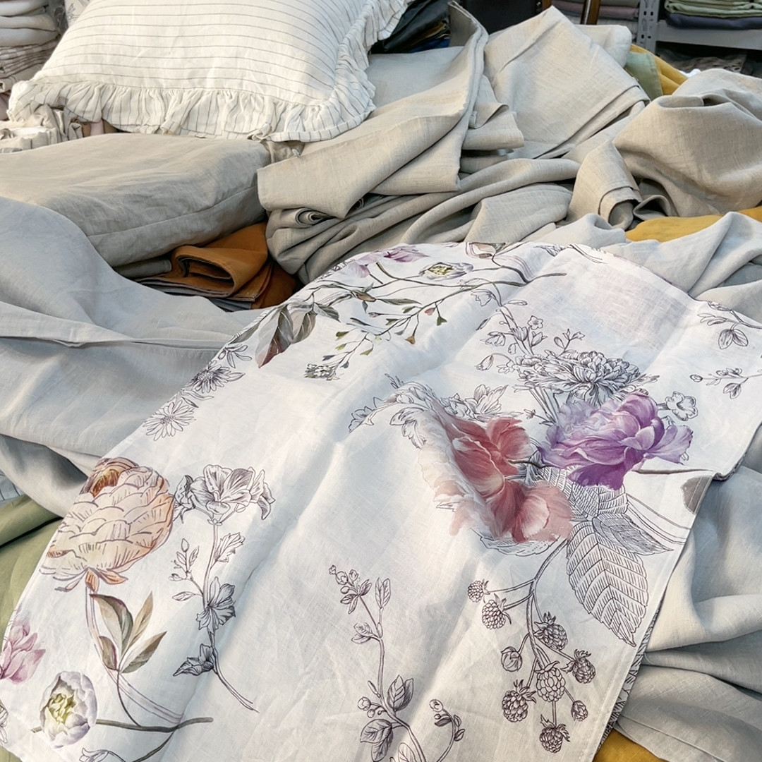 汉麻紫牡丹印花枕套一对48X74cm