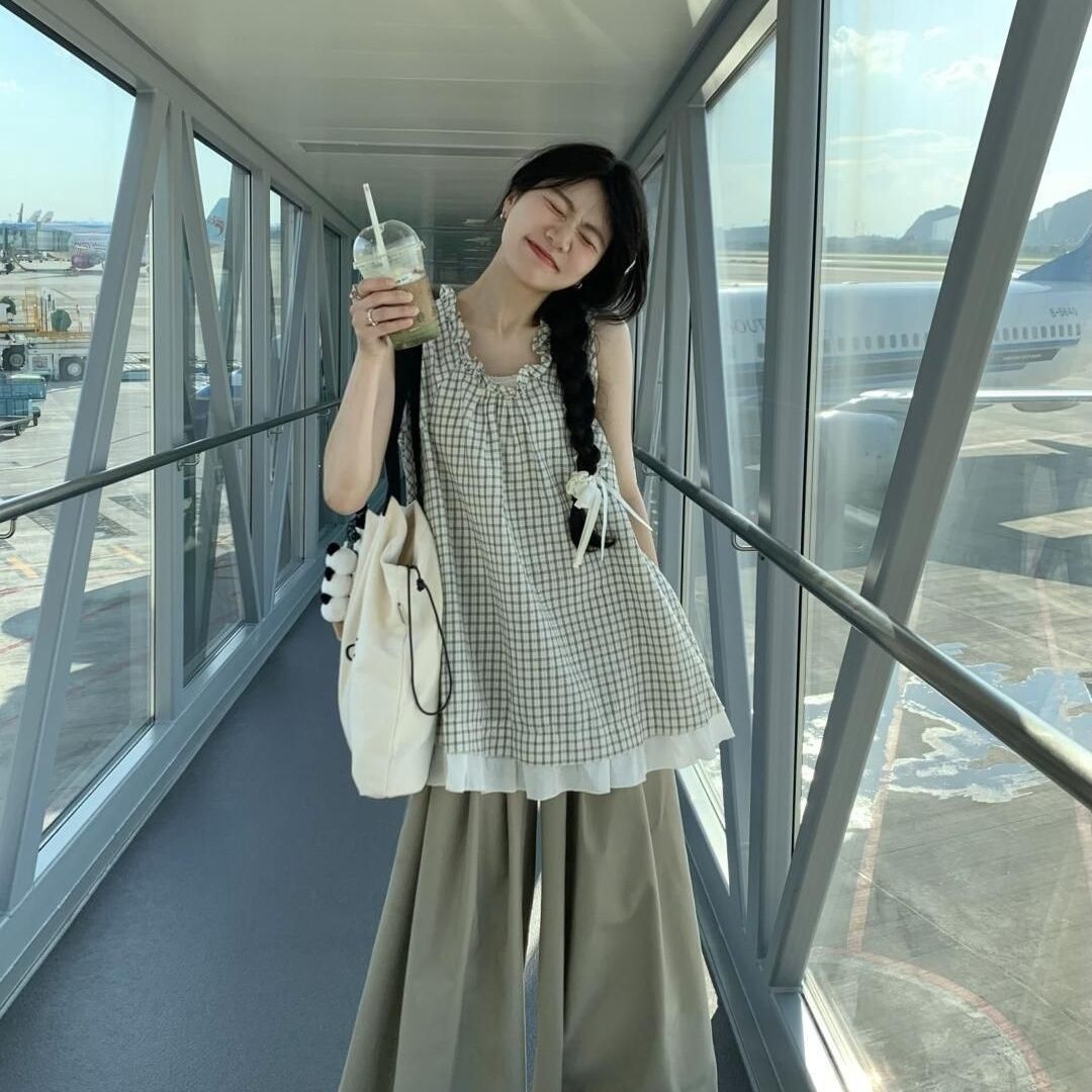 文艺复古绝美套装女夏季无袖花边宽松衬衫阔腿长裤韩系穿搭一整套