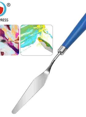 油画刮刀美术颜料调色刀 单支不锈钢油画刀 蓝色木柄刮刀绘画用品