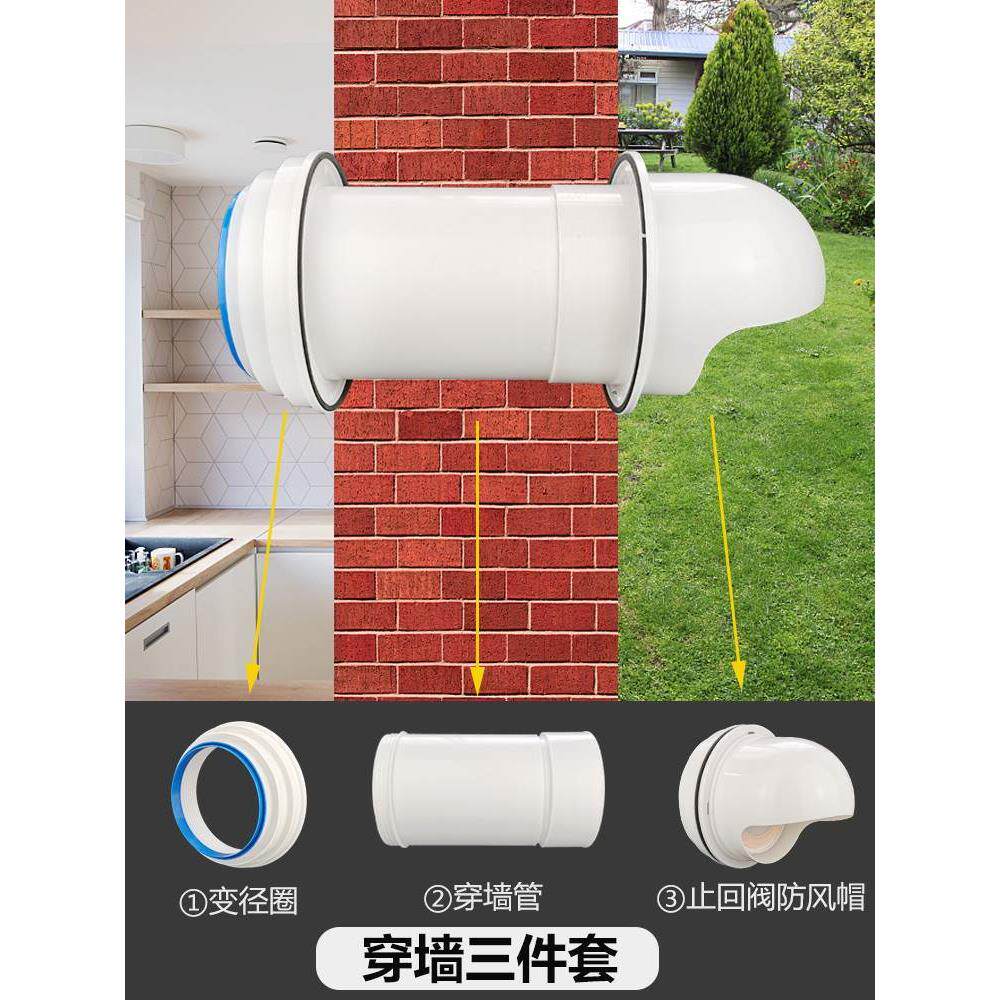 抽油畑机排气管厨房烟管出风口穿墙玻璃防回风油烟机止逆阀防烟