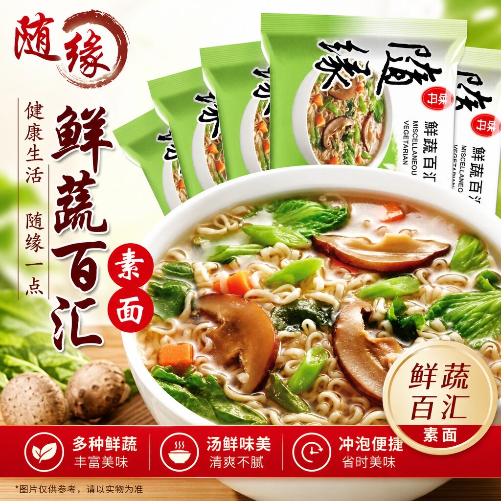 台湾进口随缘鲜蔬百汇素汤面素食速食纯素方便面斋面泡面夜宵食品