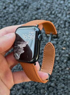 MeicoolTime全皮荔枝纹磁吸扣手表带适用iwatchS10苹果Applewatch