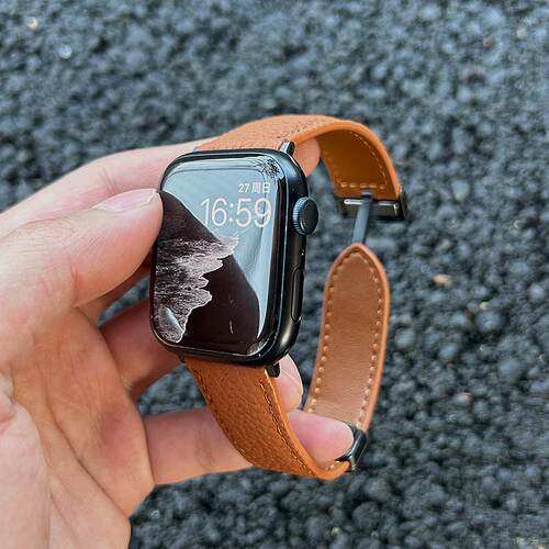 MeicoolTime全皮荔枝纹磁吸扣手表带适用iwatchS10苹果Applewatch