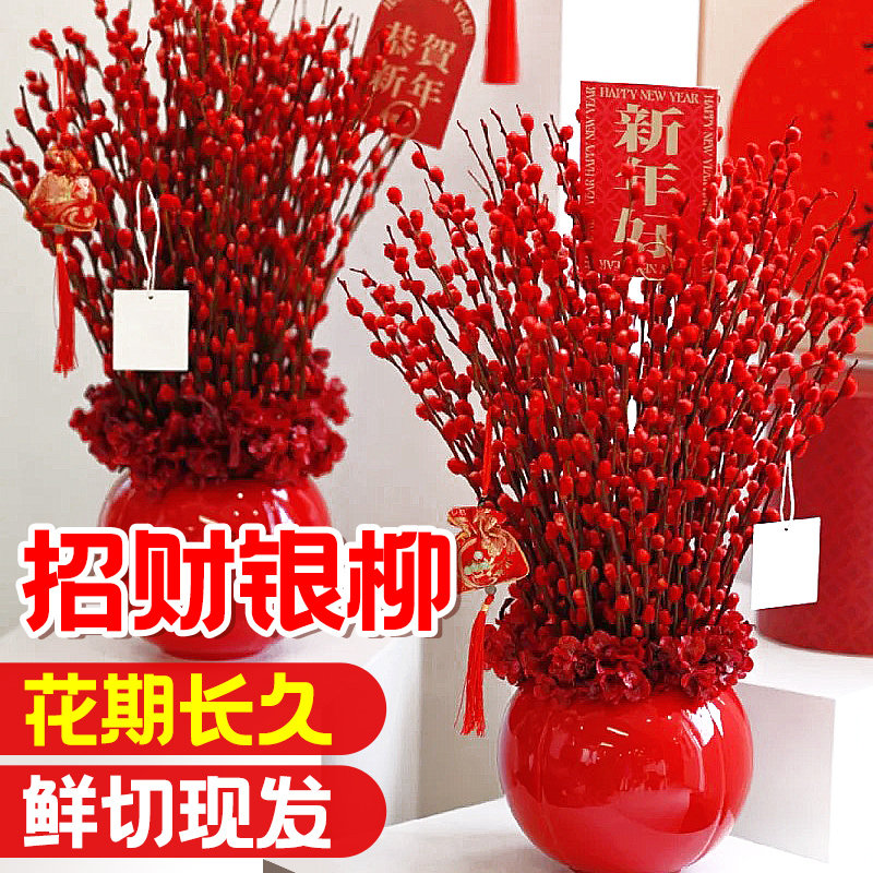 室内红色花束银柳客厅