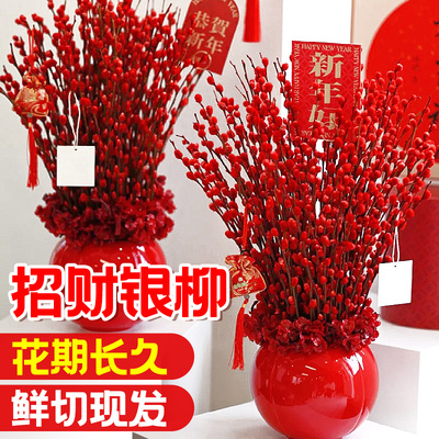 室内红色花束银柳客厅