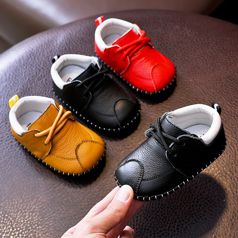 真皮婴儿步前鞋系带防掉春秋