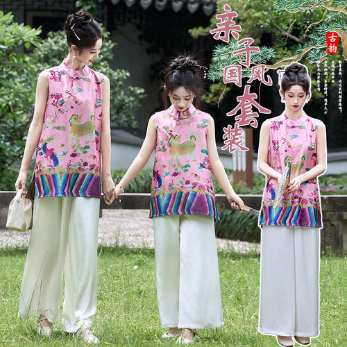 女童旗袍连衣裙夏季2025新款儿童中国风汉服新中式古风公主亲子装