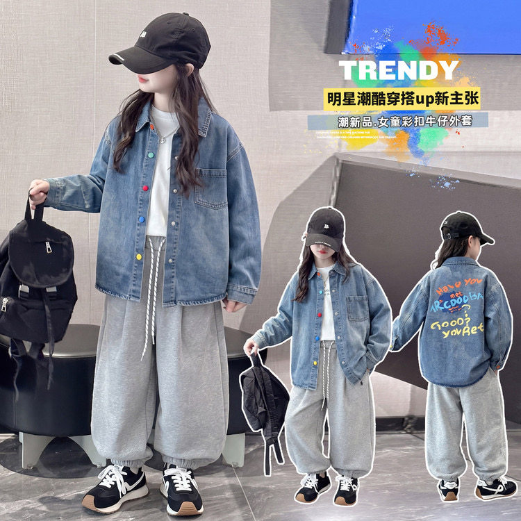 女童牛仔衬衫外套春秋款2026新款儿童女孩中大童春秋款秋装时髦