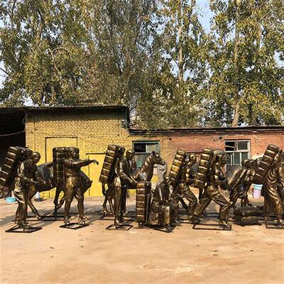 玻璃钢茶马古道人物主题雕塑铜雕塑运茶马队茶文化铸铜锻铜厂家