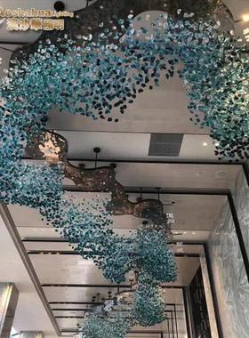 蓝绿红白色石头冰块吊线工程灯酒店售楼部沙盘会所大厅灯大吊灯