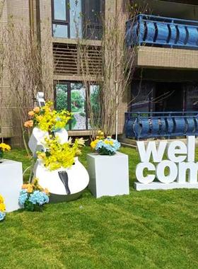 铁艺不锈钢镂空字母音符大提琴花箱文字玻璃钢景观售楼处草坪摆件