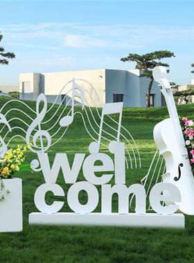 户外不锈钢大提琴雕塑商场公园步行街花架花箱装饰金属字母摆件品