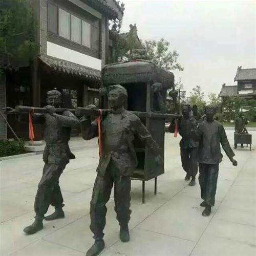 锻铜民俗风情雕塑婚俗抬轿担货郎推车卖货民俗段铜雕塑