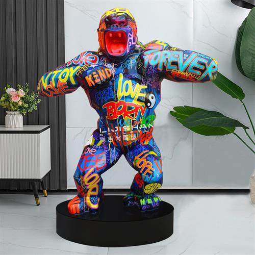 玻璃钢雕塑户外景观大型金刚大猩猩落地摆件玻璃钢彩绘金刚雕塑