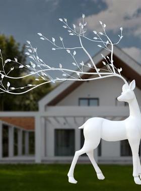 不锈钢梅花鹿镂空雕塑园林景观酒店大堂艺术装置户外麋鹿动物摆件