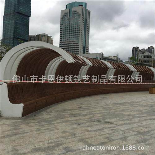 户外异形曲面木纹长廊铁艺不锈钢凉亭铝合金廊架格栅厂家加工安装