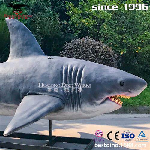 大型仿真墨青色巨齿鲨海洋动物生产厂家声光电结合形态逼真