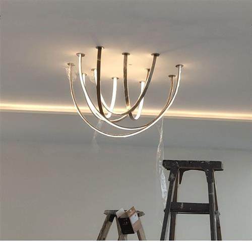 定制后现代客厅餐厅样板房不锈钢灯具创意艺术展厅售楼部线条吊灯