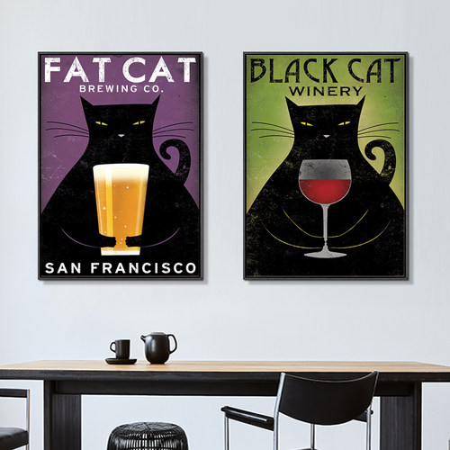 BLACK CAT美式黑猫壁挂画宠物个性墙装饰画办公室肥抽象猫咪画FAT