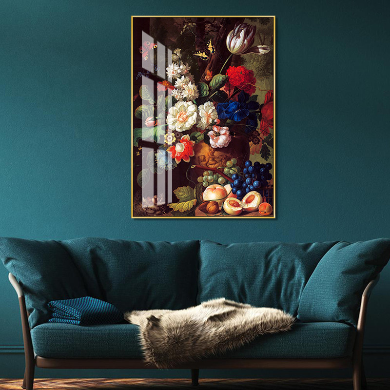 玫瑰花朵装饰壁画书房卧室复古花卉轻奢餐厅画假花仿真花摆设挂画