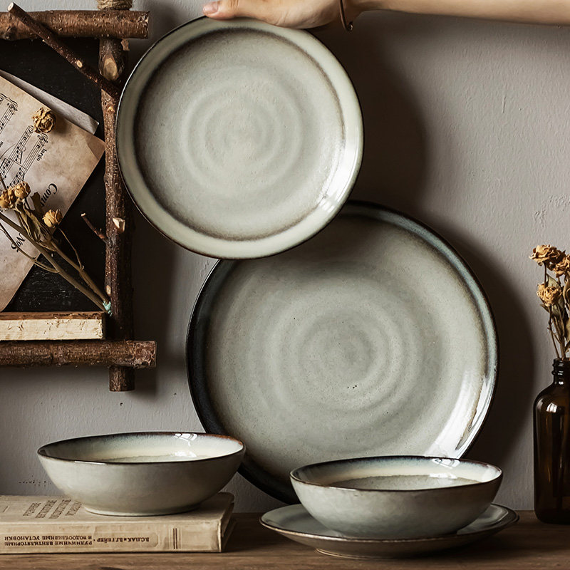 高雅灰色系餐具侘寂风陶瓷沙拉碗