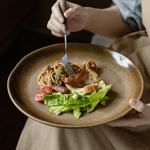 大盘子日式 餐具家用复古盘子陶瓷高级感西餐牛排餐盘特别好看菜盘