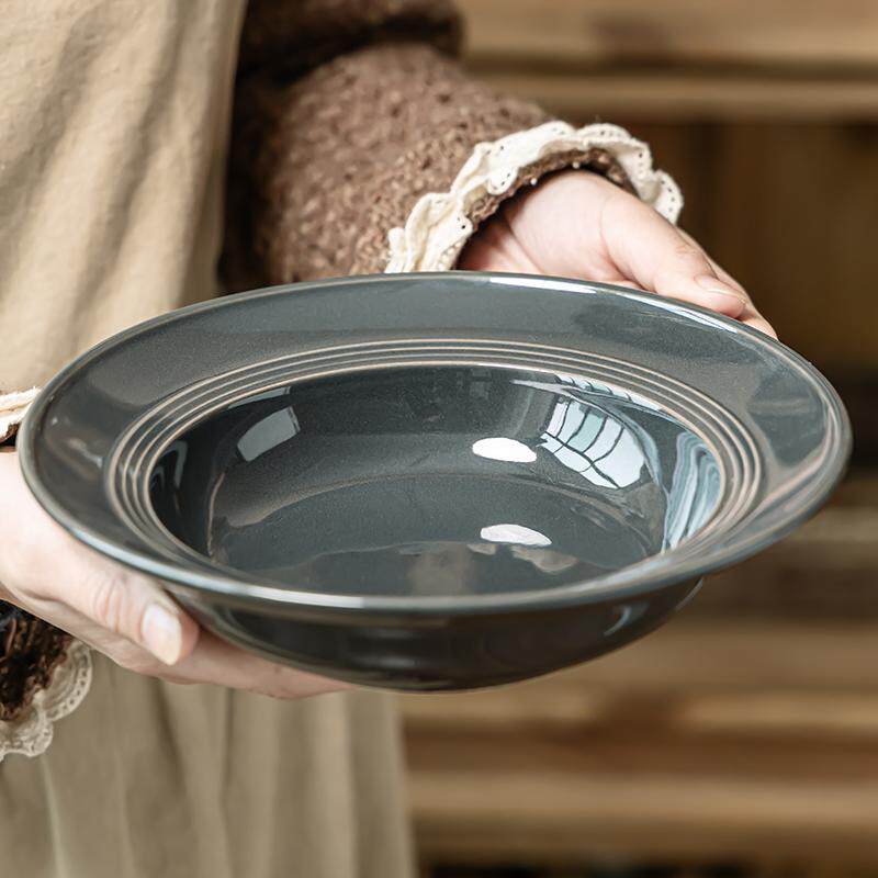 高颜值草帽碗陶瓷菜碗轻奢餐具高级感意面碗西式汤盘意面盘沙拉碗