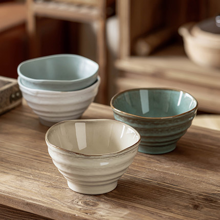 米饭碗日式芝麻釉一人食饭碗家用陶瓷复古喝粥碗菜碗汤碗小碗餐具