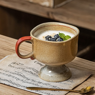 中古风杯子陶瓷杯咖啡杯高脚杯酸奶杯创意甜品杯高级感马克杯水杯