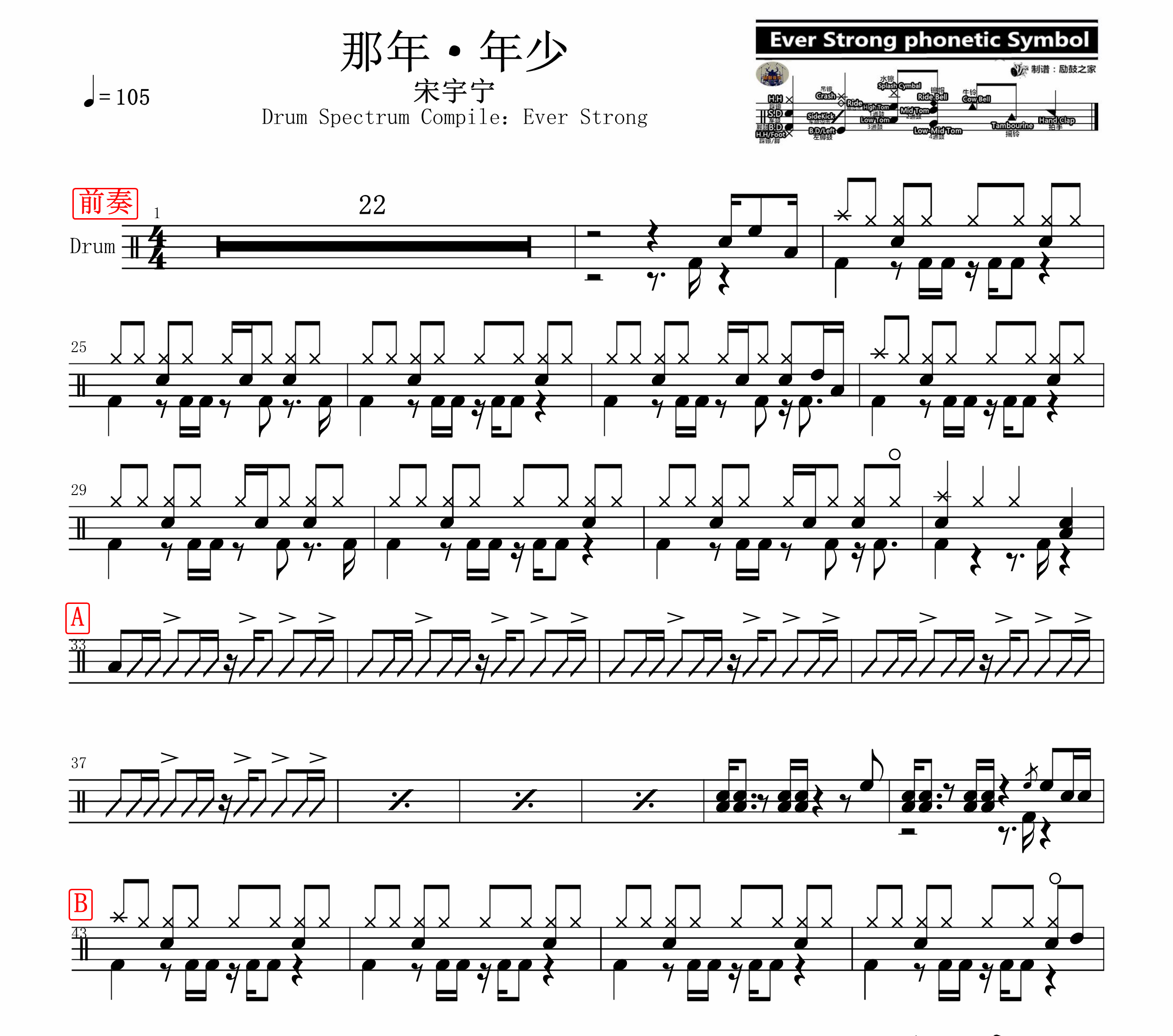 宋宇宁—那年·年少 无鼓伴奏 动态谱 爵士鼓歌曲 架子鼓