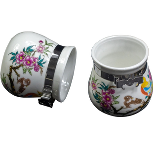 天寿不锈钢鸟笼配件高档景德镇画眉鸟碗鸟食杯陶瓷罐杯子鸟杯