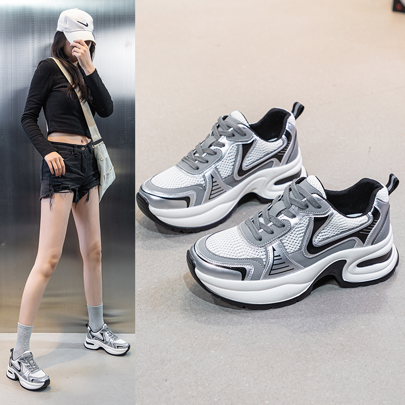 厚底老爹鞋女透气网面运