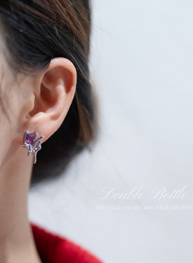 紫色妖精 熔岩锆石耳钉女ins冷淡风高级感耳环纯银小众设计感耳饰