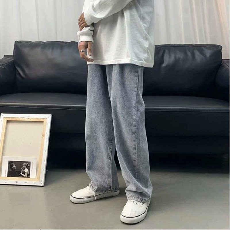 美式复古水洗做旧牛仔裤男款秋季潮牌宽松直筒阔腿百搭休闲长裤子