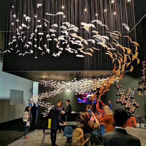 酒店沙盘咖啡厅餐厅吊灯艺术飘玻璃羽毛吊灯别墅中空琉璃吊饰灯具