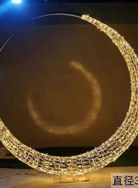 创意不锈钢镂空月亮雕塑定制售楼部水景户外园林景观装饰地标摆件