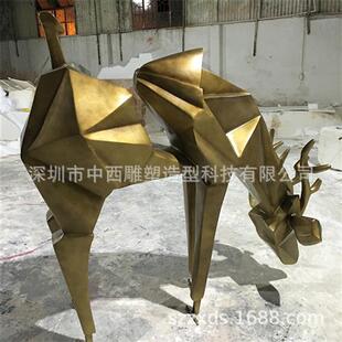 玻璃钢几何鹿雕塑抽象摆件户外花园动物装 饰园林景观商场美陈