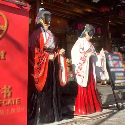 云南大理玻璃钢网红空脸雕塑古代汉服露脸摆件打卡拍照景区装饰