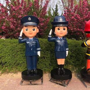 卡通消防员主题人物雕塑玻璃钢定制仿铜广场户外公仔公园大型摆件