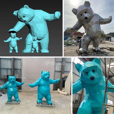 不锈钢卡通动物雕塑定制大型镂空发光切面网红熊鹿兔子长颈鹿摆件