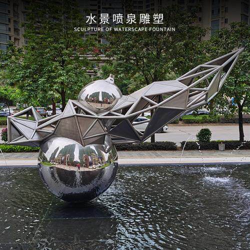 新中式不锈钢几何形水景喷泉雕塑酒店水池样板房营销中心门口摆件