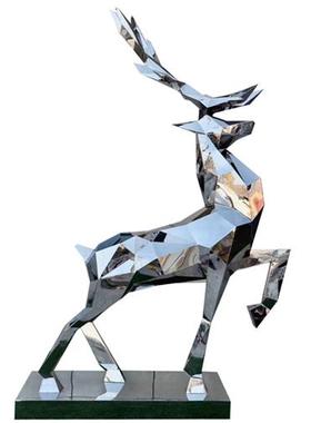 不锈钢鹿雕塑定制金属拉丝镂空几何镜面鹿园林景观户外售楼处摆件